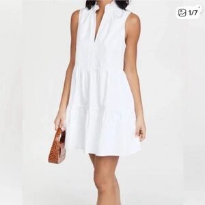 Amanda Uprichard White Sleeveless Tiered V-Neck Mini Dress